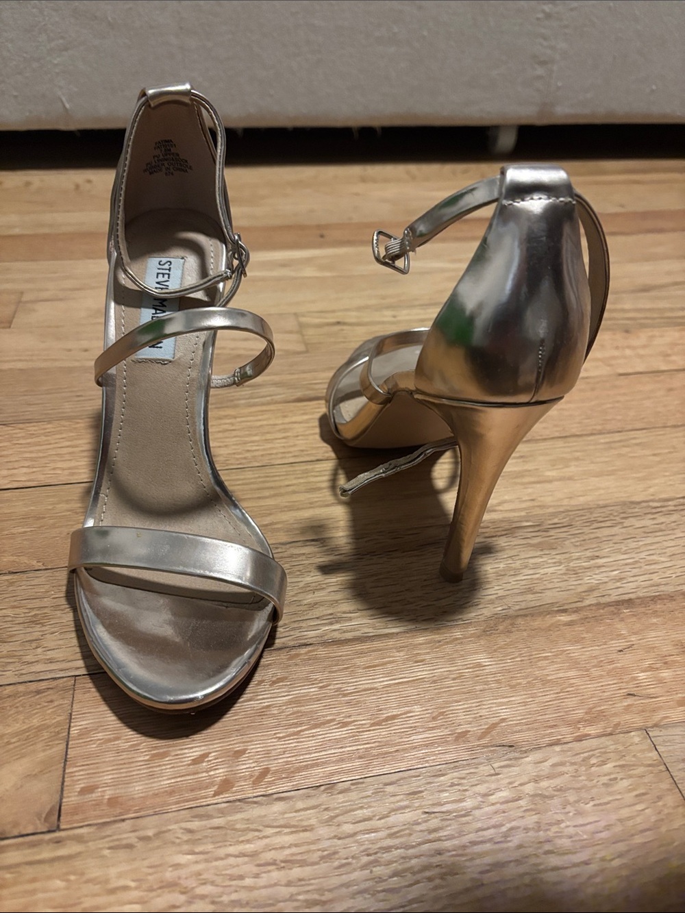 Steve Madden Metallic Silver Ankle-Strap Stiletto Sandals